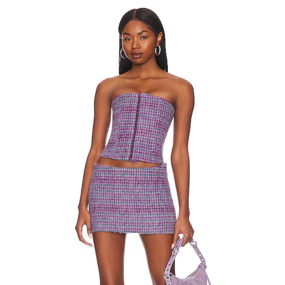 NWOT Guizio plaid purple wool blend corset